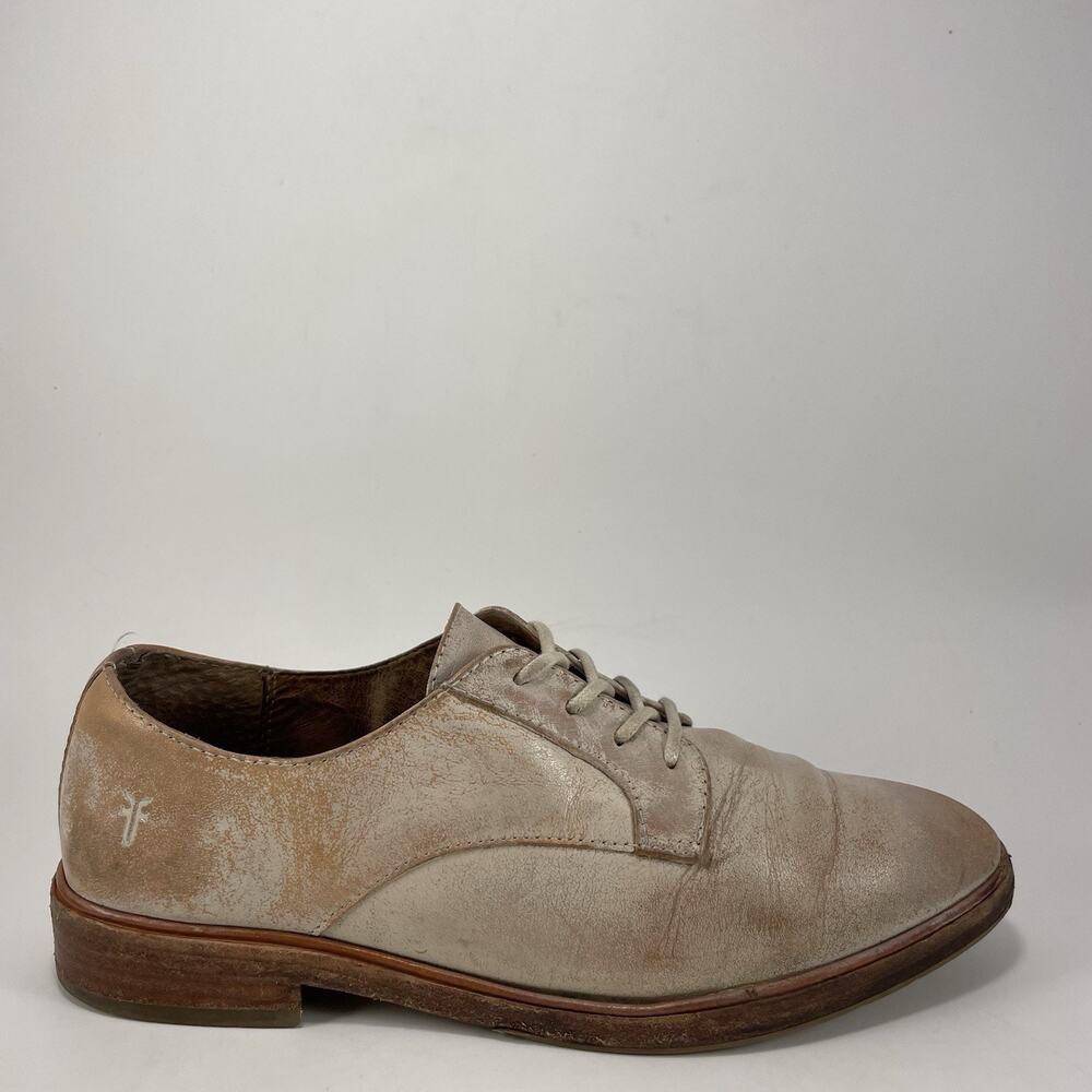 Frye Emery Oxfords Lace Up Womens Size 6 Antiqued White Leather Cream Tan